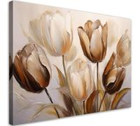 Feeby - Tableau sur Toile - Decoration Murale Peinture - Tulipes Fleurs Sépia Beige - 115x75 1partie - Tableaux chambre à coucher - Decoration Chambre - Impression sur Toile