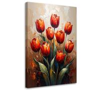 Feeby - Tableau sur Toile - Decoration Murale Peinture - Tulipes rouges Fleurs - 70x115 1partie - Tableaux chambre à coucher - Decoration Chambre - Impression sur Toile