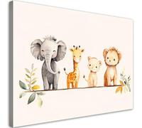 Feeby - Tableau sur Toile - Décoration pour Enfants - Afrique Animaux colorés en beige - 60x40 1partie - Tableau pour enfants - Pour la chambre enfant