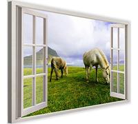 Feeby Tableau sur Toile Illusion D'Optique Moderne Image Chevaux Nature vert 90x60 cm