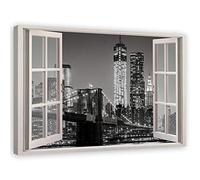 Feeby Tableau sur toile NYC XXL 120 x 80 cm 1 pièce Impression murale Photographie Décoration murale Images modernes pour salon chambre à coucher bureau cuisine effet 3D noir et blanc