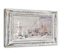 Feeby Tableau sur toile XXL bateau phare 115x70 cm Art Image Deco illusion de cadre shabby chic beige