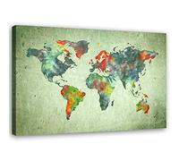 Feeby Tableau sur toile XXL Carte du Monde Art Image Deco aquarelle vert 115x70 cm