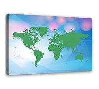 Feeby Tableau sur toile XXL Carte du Monde Art Image Deco pour salon vert 115x70 cm