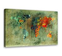 Feeby Tableau sur toile XXL Carte du Monde Art Image Deco vintage vert 115x70 cm