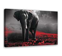 Feeby Tableau sur toile XXL éléphant Art Image Deco animal rouge 120x80 cm