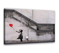 Feeby Tableau sur toile XXL Fille Avec Un Ballon 120x80 cm Art Image Deco Art De La Rue Banksy rouge