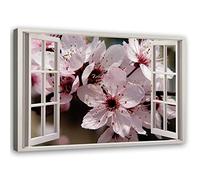 Feeby Tableau sur toile XXL fleurs Art Image Deco Fenetre Vue 3D blanc 120x80 cm