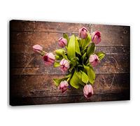Feeby Tableau sur toile XXL fleurs Art Image Deco tulipes vert 115x70 cm