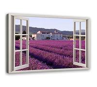 Feeby Tableau sur toile XXL lavande Art Image Deco Fenetre Vue 3D violet 120x80 cm