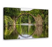 Feeby Tableau sur toile XXL pont Art Image Deco rivière vert 100x70 cm