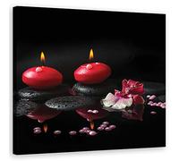 Feeby Tableau sur toile XXL Zen Spa Orchidée 80x80 cm Art Image Deco Eau Nature morte Pierres rouge