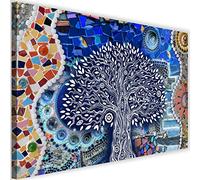 Feeby Tableau toile Arbre Klimt Image Photo motif mosaïque bleu 115x75 cm