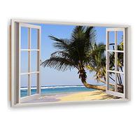 Feeby Tableau XXL Fenetre Vue 3D Image Déco Imprimé palmiers multicolore 120x80 cm