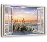 Feeby Tableau XXL Fenetre Vue 3D Image Déco Imprimé Plage Beige 120x80 cm