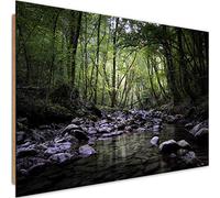 Feeby Tableau XXL Paysage Image Déco Imprimé Foret Arbres Riviere vert 120x80 cm