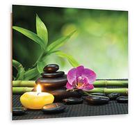 Feeby Tableau Zen Spa Bougies Bambou 50x50 cm Déco Imprimé Moderne Orchidée Nature morte Pierres vert