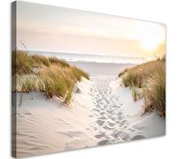 Feeby - Tableaux - Deco Tableau Murale - Chemin vers la plage sable mer plantes - 120x80 1partie - Pour la Chambre et le Salon - Pour Chaque Pièce de Votre Appartement - Toiles pour le bureau