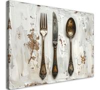 Feeby - Tableaux - Deco Tableau Murale - Couverts shabby chic - 60x40 1partie - Pour la Chambre et le Salon - Pour Chaque Pièce de Votre Appartement - Toiles pour le bureau