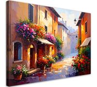 Feeby - Tableaux - Deco Tableau Murale - Rues italiennes Fleurs Maisons - 115x70 1partie - Pour la Chambre et le Salon - Pour Chaque Pièce de Votre Appartement - Toiles pour le bureau