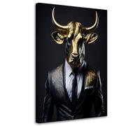 Feeby - Tableaux - Deco Tableau Murale - Taureau Animaux en costume - 70x115 1partie - Pour la Chambre et le Salon - Pour Chaque Pièce de Votre Appartement - Toiles pour le bureau