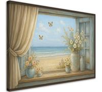 Feeby - Tableaux - Deco Tableau Murale - Vue depuis la fenêtre Shabby chic Plage - 120x80 1partie - Pour la Chambre et le Salon - Pour Chaque Pièce de Votre Appartement - Toiles pour le bureau