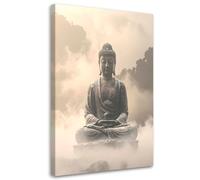 Feeby - Tableaux Decoratifs - Tableau Salon Grand Format - Bouddha dans la brume Zen spa Orient - 30x45 1partie - Tableau Decoration Murale - Toile Imprimée - Impression sur Toile Peinture