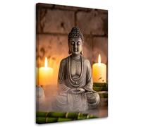 Feeby - Tableaux Decoratifs - Tableau Salon Grand Format - Bouddha en méditation Pierres zen spa - 40x60 1partie - Tableau Decoration Murale - Toile Imprimée - Impression sur Toile Peinture