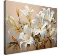 Feeby - Tableaux Decoratifs - Tableau Salon Grand Format - Bouquet de lys blancs Fleurs Plantes - 115x75 1partie - Tableau Decoration Murale - Toile Imprimée - Impression sur Toile Peinture