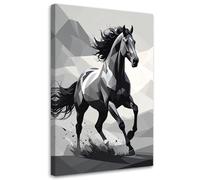 Feeby - Tableaux Decoratifs - Tableau Salon Grand Format - Cheval géométrique noir au galop - 80x120 1partie - Tableau Decoration Murale - Toile Imprimée - Impression sur Toile Peinture