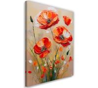 Feeby - Tableaux Decoratifs - Tableau Salon Grand Format - Coquelicots peints en champ rouge - 20x30 1partie - Tableau Decoration Murale - Toile Imprimée - Impression sur Toile Peinture
