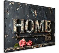 Feeby - Tableaux Decoratifs - Tableau Salon Grand Format - Enseigne maison Roses Typographie Rétro - 100x70 1partie - Tableau Decoration Murale - Toile Imprimée - Impression sur Toile Peinture