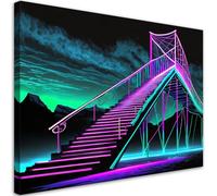 Feeby - Tableaux Decoratifs - Tableau Salon Grand Format - Escalier néon futuriste abstrait - 115x75 1partie - Tableau Decoration Murale - Toile Imprimée - Impression sur Toile Peinture