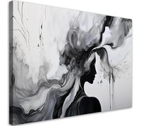 Feeby - Tableaux Decoratifs - Tableau Salon Grand Format - Femme Abstrait noir et blanc Encre - 115x70 1partie - Tableau Decoration Murale - Toile Imprimée - Impression sur Toile Peinture