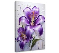 Feeby - Tableaux Decoratifs - Tableau Salon Grand Format - Fleur de lys Peinte en violet - 80x120 1partie - Tableau Decoration Murale - Toile Imprimée - Impression sur Toile Peinture