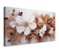 Feeby - Tableaux Decoratifs - Tableau Salon Grand Format - Fleurs blanches et brunes Nature - 100x50 1partie - Tableau Decoration Murale - Toile Imprimée - Impression sur Toile Peinture
