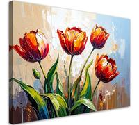 Feeby - Tableaux Decoratifs - Tableau Salon Grand Format - Fleurs rouges Tulipes - 115x70 1partie - Tableau Decoration Murale - Toile Imprimée - Impression sur Toile Peinture