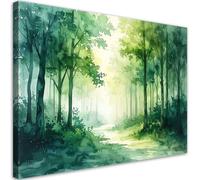 Feeby - Tableaux Decoratifs - Tableau Salon Grand Format - Forêt brumeuse verte Paysage forestier - 60x40 1partie - Décoration Chambre - Toile Imprimée Intissé Decoration Murale
