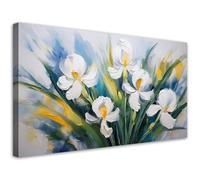 Feeby - Tableaux Decoratifs - Tableau Salon Grand Format - Iris blancs peints - 100x50 1partie - Tableau Decoration Murale - Toile Imprimée - Impression sur Toile Peinture