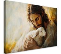 Feeby - Tableaux Decoratifs - Tableau Salon Grand Format - Jésus-Christ avec un agneau - 115x70 1partie - Tableau Decoration Murale - Toile Imprimée - Impression sur Toile Peinture