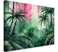 Feeby - Tableaux Decoratifs - Tableau Salon Grand Format - Jungle Aquarelle Palmiers - 115x75 1partie - Tableau Decoration Murale - Toile Imprimée - Impression sur Toile Peinture