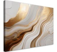 Feeby - Tableaux Decoratifs - Tableau Salon Grand Format - Marbre avec abstraction dorée Beige - 115x75 1partie - Tableau Decoration Murale - Toile Imprimée - Impression sur Toile Peinture