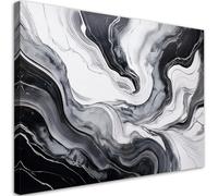 Feeby - Tableaux Decoratifs - Tableau Salon Grand Format - Marbre noir et blanc Abstraction - 90x60 1partie - Décoration Chambre - Toile Imprimée Intissé Decoration Murale