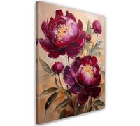 Feeby - Tableaux Decoratifs - Tableau Salon Grand Format - Pivoine bordeaux Fleur botanique - 40x60 1partie - Tableau Decoration Murale - Toile Imprimée - Impression sur Toile Peinture