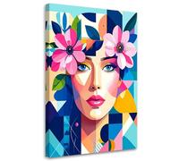 Feeby - Tableaux Decoratifs - Tableau Salon Grand Format - Portrait de femme inspiré du Bauhaus - 70x100 1partie - Tableau Decoration Murale - Toile Imprimée - Impression sur Toile Peinture