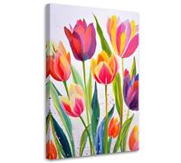 Feeby - Tableaux Decoratifs - Tableau Salon Grand Format - Tulipes Aquarelle Coloré - 70x115 1partie - Tableau Decoration Murale - Toile Imprimée - Impression sur Toile Peinture