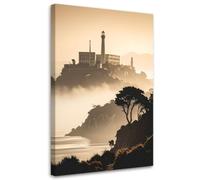 Feeby, Tableaux, prison d'Alcatraz sur enveloppée brume, 20x30 | Couleurs Éclatantes - Faciles a Nettoyer - Durcies Aux Rayons UV - Prêtes a Être Accrochées