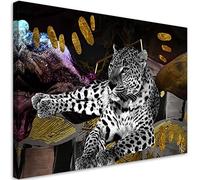 Feeby Tirages sur Toile XXL Abstraction Léopard 115x70 cm Image sur Toile 1 pièces Photo Tableau Tableaux Couloir Cuisine Salon Chambre Adulte Formes géométriques D'Or noir et blanc