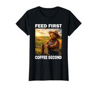 Feed First Coffee Second Ours Fermier Papa Agriculture T-Shirt Graphique avec Valeur, Femme, Noir, L