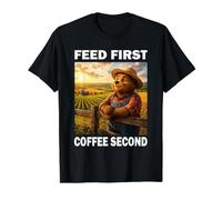 Feed First Coffee Second Ours Fermier Papa Agriculture T-Shirt Graphique avec Valeur, Homme, Noir, L